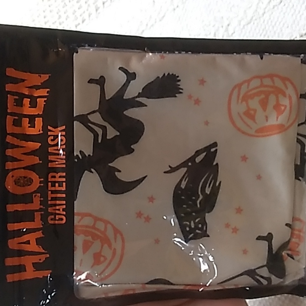 Halloween Gaiter Mask Black Witch, Moon & Owl, Orange Pumpkin